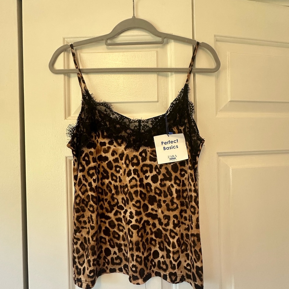 Zara Leopard Print Camisole with Black Lace